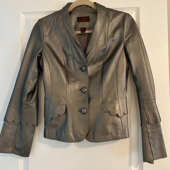 Danier Genuine Leather Blazer – Silver Taupe | Size P (0-2) - Picture 2 of 7